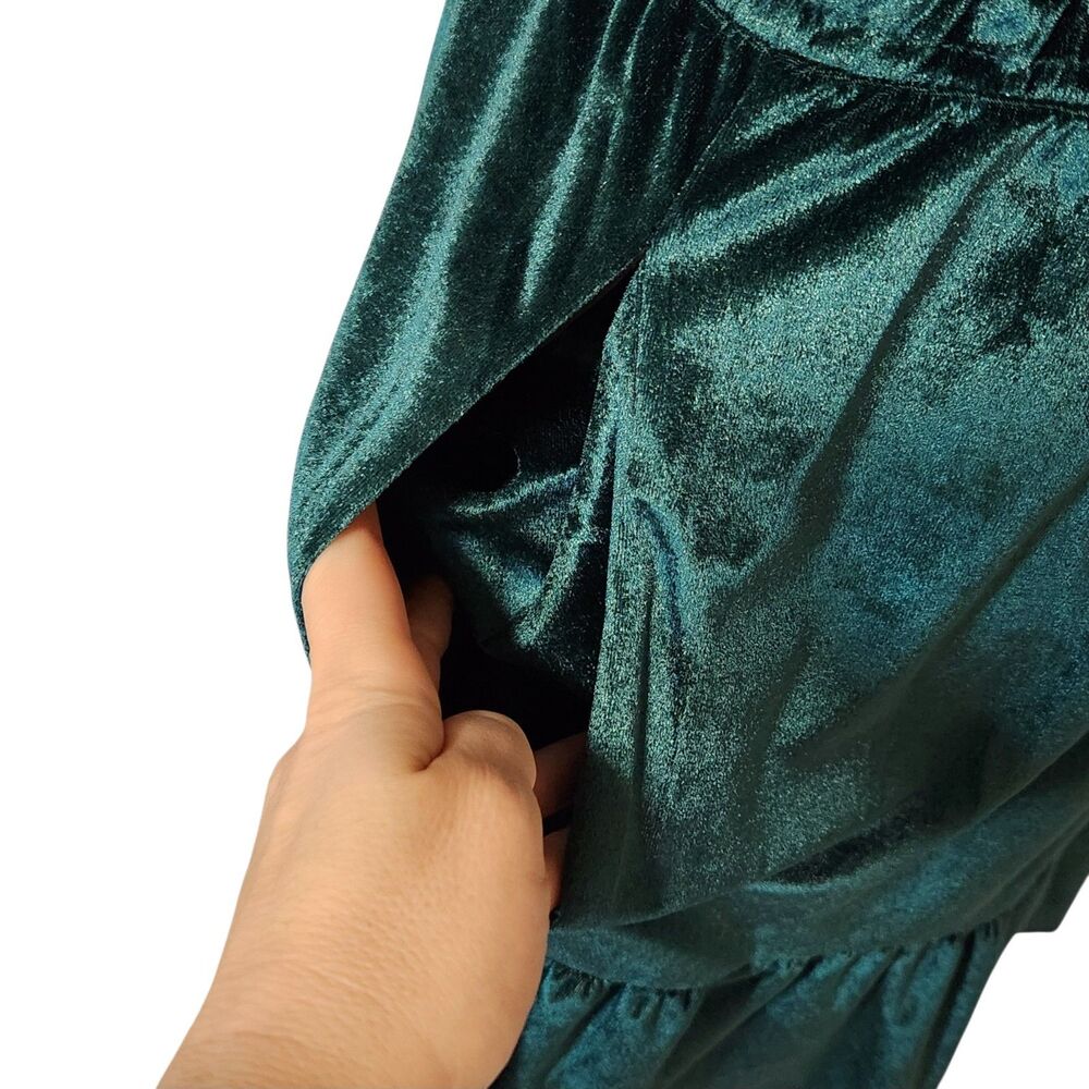 French Connection Emerald Green Velvet Short Sleeve Mini Dress XS NWT Ruffle - Picture 10 of 16